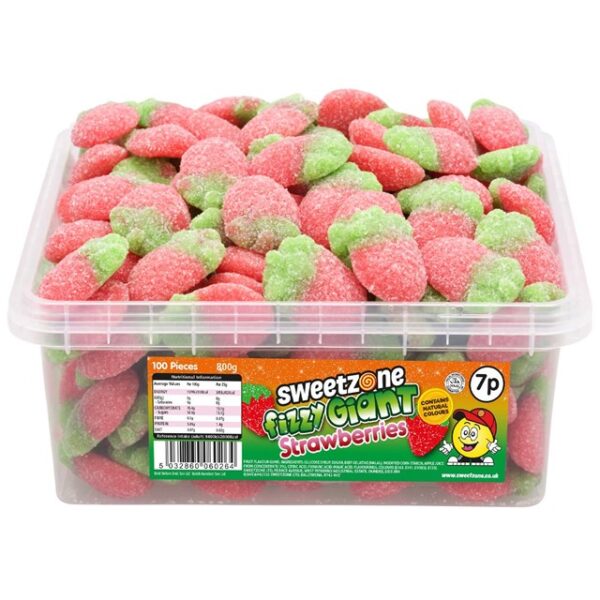 Sweetzone Tubs Fizzy Giant Strawberries Halal 800g 100 Pieces