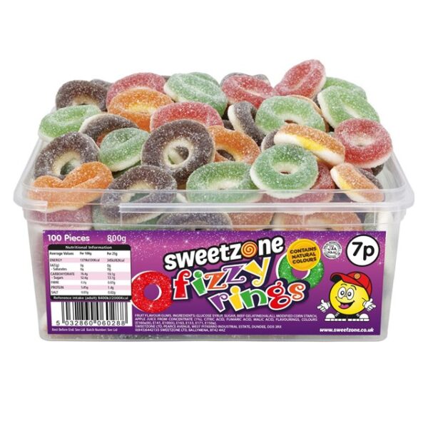 Sweetzone Tubs Fizzy Rings 800g 7p (100 Pieces)