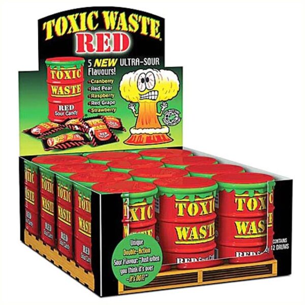 Toxic Waste Red Sour Candy Red Drum 42g (12 Pack)