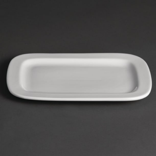Assiettes rectangulaires arrondies Olympia Whiteware 230mm (lot de 12)