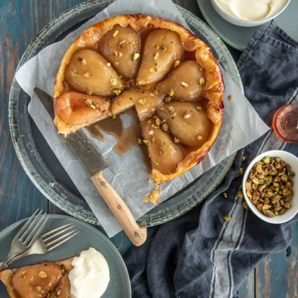 Rosé Poached Pear Tarte Tatin