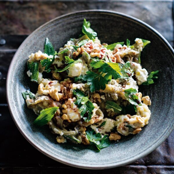 Roasted Eggplant & Ricotta with Walnuts & Pomegranate