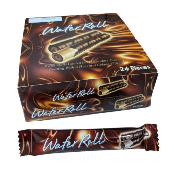 Wafer Roll Chocolate Flavour Coating with Hazelnut Creme Filling 18g 24 Pack