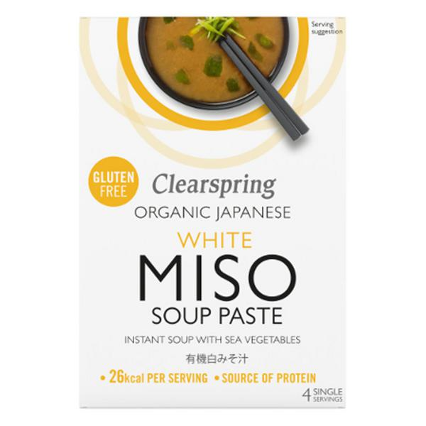 Clearspring Pâte de soupe instantanée au miso blanc biologique sans gluten, végétalien, 4x15g