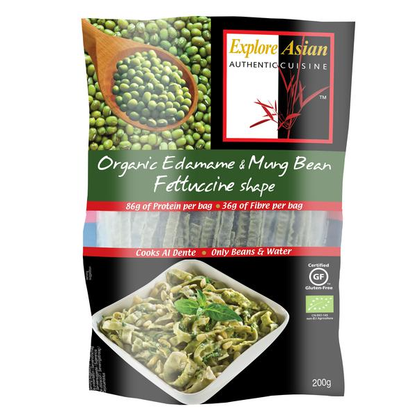 Explorez les pâtes Fettuccine aux edamames et haricots mungo bio asiatiques sans gluten, 200 g