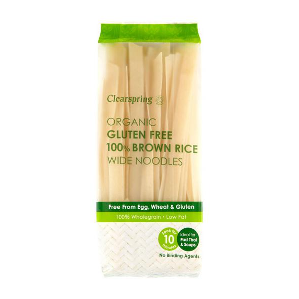 Nouilles de riz brun larges biologiques Clearspring sans gluten, végétalien, 200 g