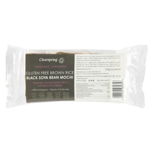 Clearspring Mochi de riz brun bio au soja noir japonais sans gluten, végétalien, 250 g