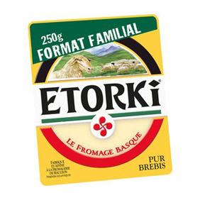 Fromage au lait pasteurisé de brebis ETORKI, 33% de MG, portion cave fraîcheur 250g, format fam...