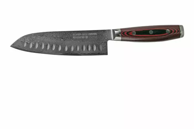 Yaxell Super Gou 37118 santoku avec alvéoles acier damas 161 couches, 16,5 cm