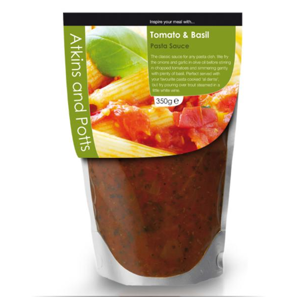 Atkins & Potts Sauce Tomate et Basilic pour Pâtes Sans Gluten, Vegan 350g