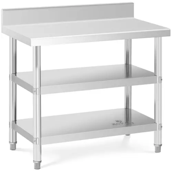 Table de travail inox avec dosseret - 100 x 60 x 16.5 cm - 199 kg - 2 tablettes - Royal Catering