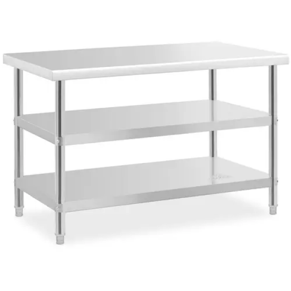 Table de travail inox - 120 x 70 x 5 cm - 200 kg - 2 tablettes - Royal Catering