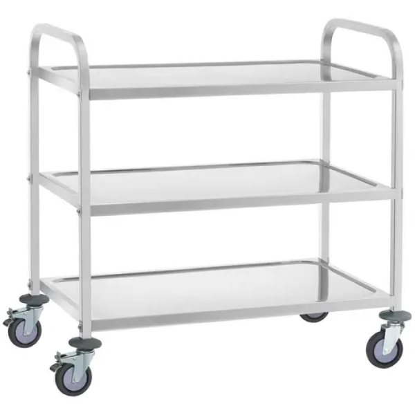 Chariot de service en acier - 3 plateaux - 150 kg max. - 2 freins