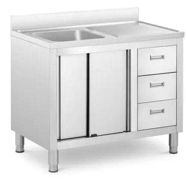 Plonge inox sur meuble - 1 bac - Royal Catering - Acier inoxydable - 400 x 400 x 300 mm