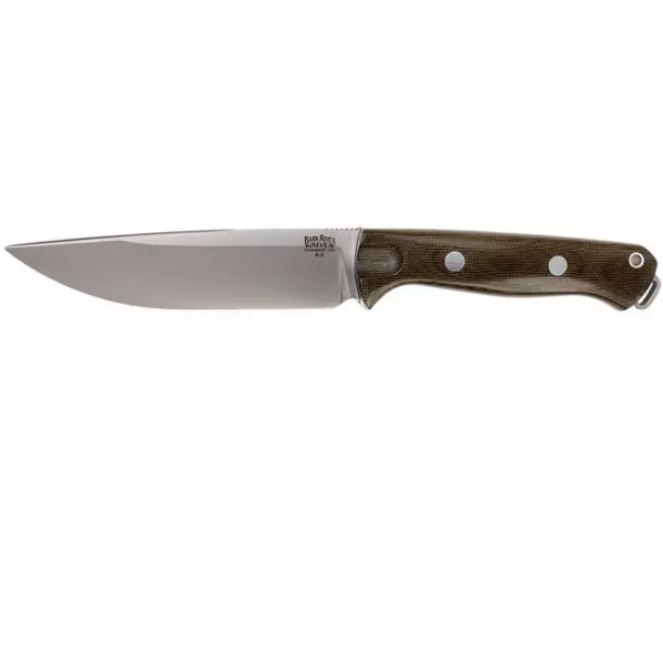 Bark River Bravo Vortex A2 jimpé, Green Canvas Micarta, étui marron