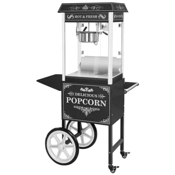 Machine à popcorn avec charriot - Design rétro - noir - Royal Catering
