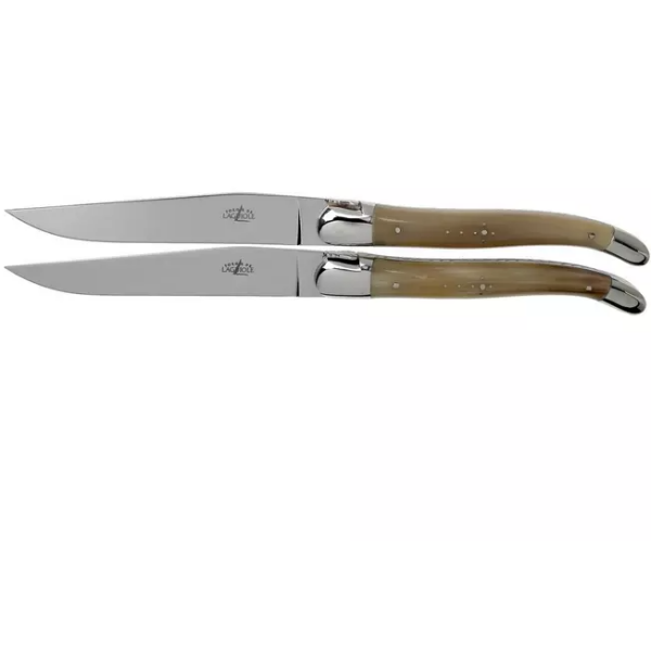 Forge de Laguiole T22MINBC set de 2 couteaux à steak en corne polie