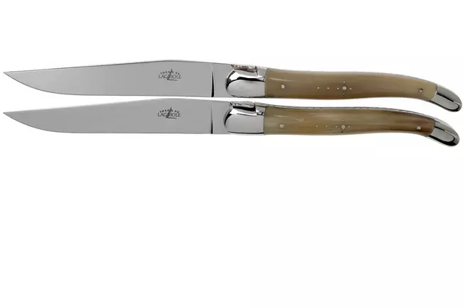 Forge de Laguiole T22MINBC set de 2 couteaux à steak en corne polie