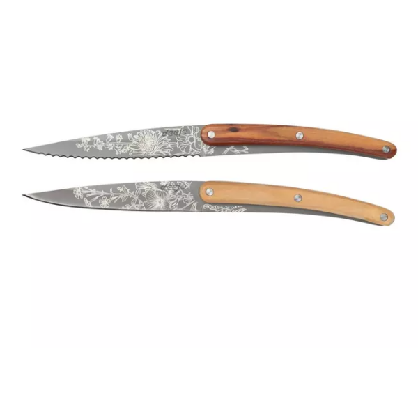 Deejo Blossom CFB000102 padouk et bois d'olivier, ensemble de 2 couteaux