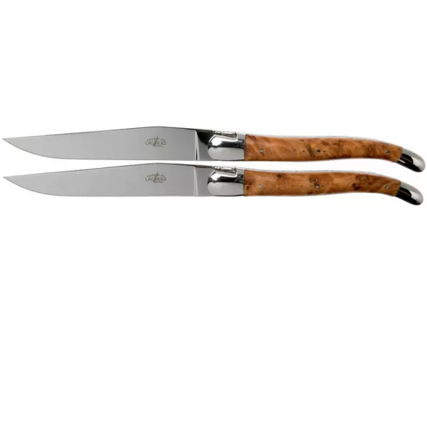 Forge de Laguiole, LAT22MINTHBRI, set de 2 couteaux à steak poli, bois de Thuya