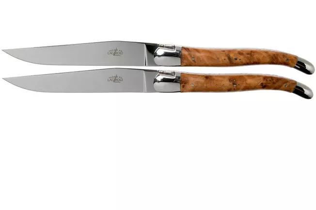 Forge de Laguiole, LAT22MINTHBRI, set de 2 couteaux à steak poli, bois de Thuya