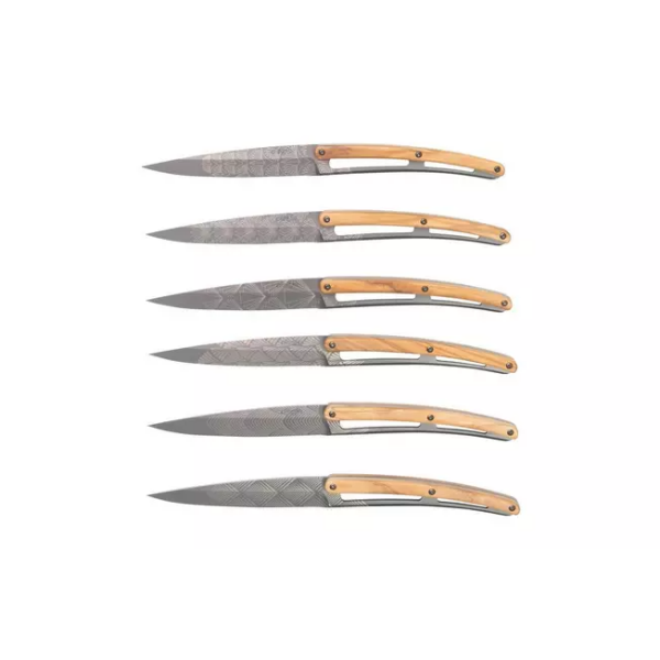 Deejo Art Deco 6FB000101 bois d'olivier, set de 6 couteaux à steak