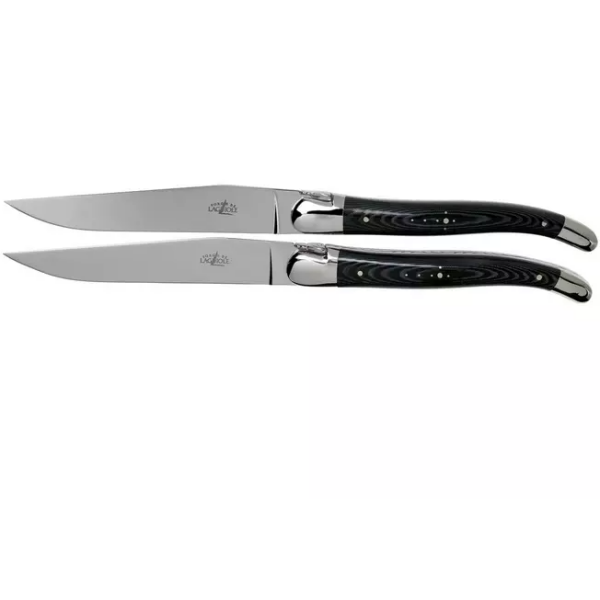 Forge de Laguiole T22MINTCNOI set de 2 couteaux steak micarta noir brillant