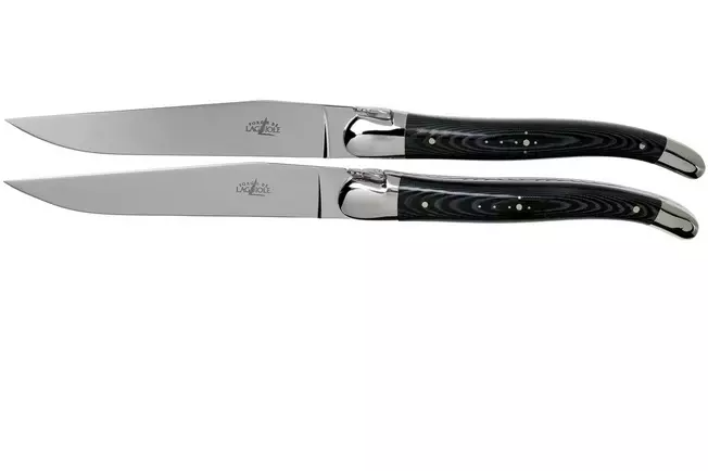 Forge de Laguiole T22MINTCNOI set de 2 couteaux steak micarta noir brillant
