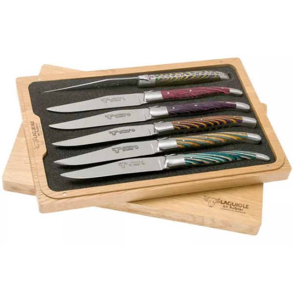 Laguiole en Aubrac Samba 62C99SADIH Coffret 6 couteaux steak bois de samba coloré