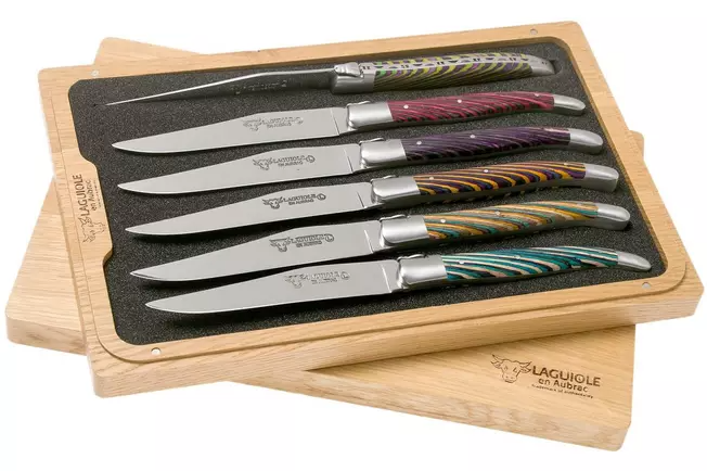 Laguiole en Aubrac Samba 62C99SADIH Coffret 6 couteaux steak bois de samba coloré