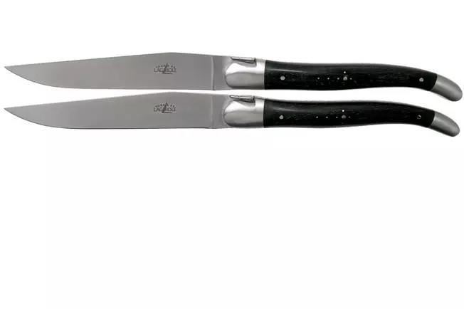 Forge de Laguiole, LAT22MINEB, set de 2 couteaux à steak mat, bois d'ébène