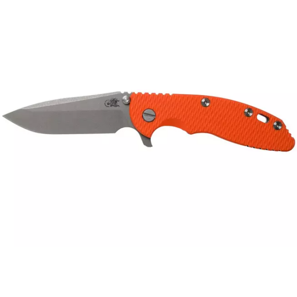 Rick Hinderer XM-18 3.5" Spanto 20CV, Working Finish, orange couteau de poche G10