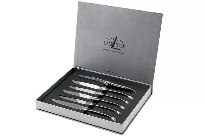 Forge de Laguiole coffret de 6 couteaux steak corne noire, T62MINBN