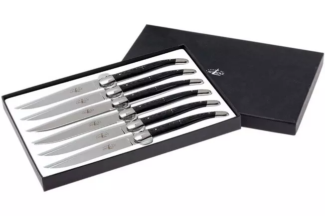 Forge de Laguiole, T62MINTCNOI, set de couteaux à steak en micarta