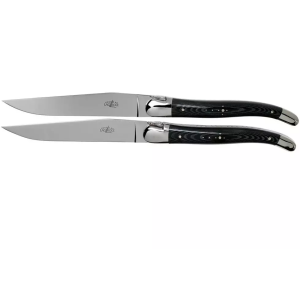 Forge de Laguiole T22MINTCNOI set de 2 couteaux steak micarta noir brillant