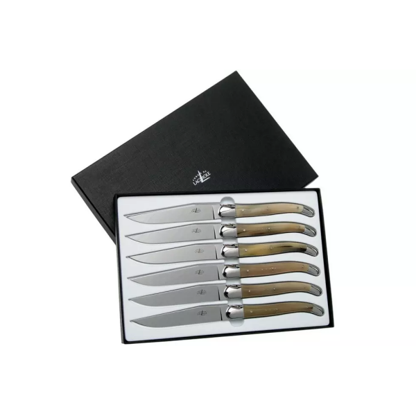 Forge de Laguiole, T62MINB, set de couteaux à steak, pointe de corne