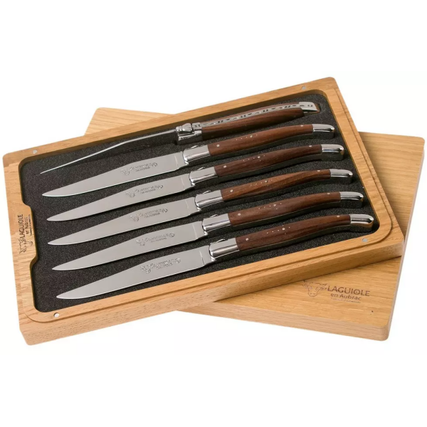 Laguiole en Aubrac Morado 62C99MORIH Coffret 6 couteaux steak violet coeur