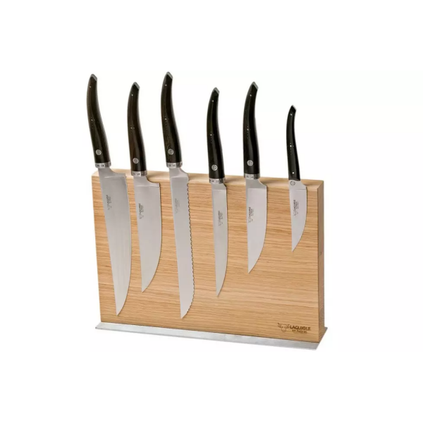 Laguiole en Aubrac Gourmet COL99CUIGOEBIB Coffret 6 couteaux bois d'ébène avec bloc couteaux