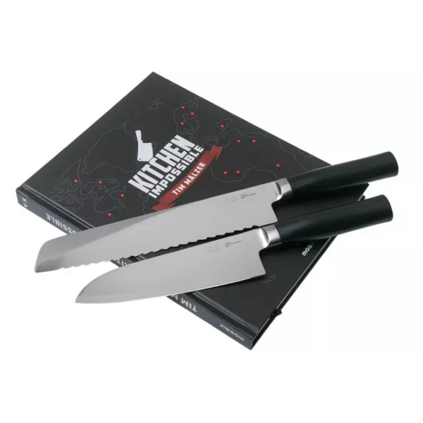 Kai Tim Malzer Kamagata Monster Set TMK-SB22, ensemble de 2 couteaux santoku et couteau à pain + livre de cuisine