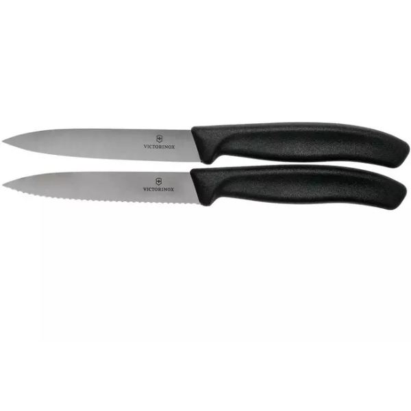 Victorinox SwissClassic couteau à légumes dentelé/lisse noir 10 cm, lot de 2, VT6-7793-B