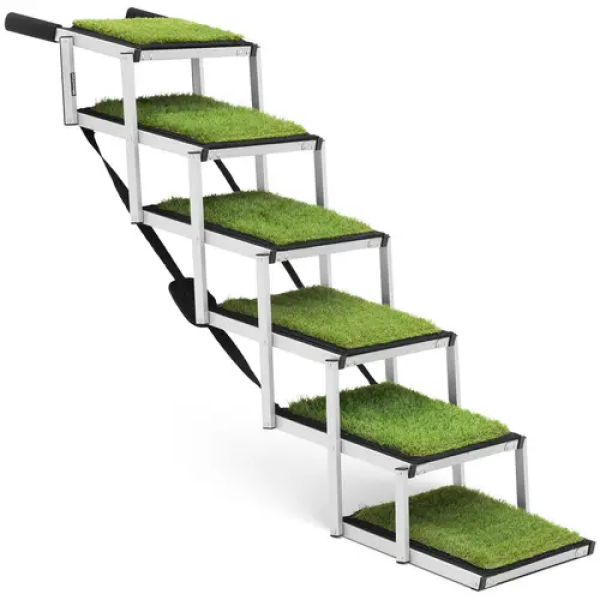 Escalier pour chien - hauteur : 81 cm - 68 kg - 6 marches - gazon artificiel