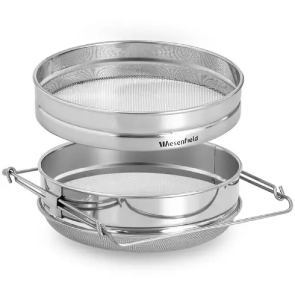 Passoire inox - Double tamis - Pour la filtration du miel - 24 cm