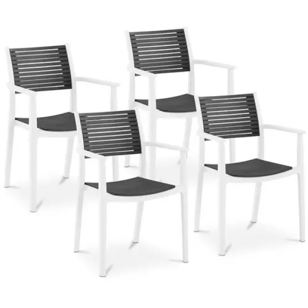 Chaise - Lot de 4 - Royal Catering - 150 kg max. - Dossier avec fentes d'aération - Accoudoirs - Gris