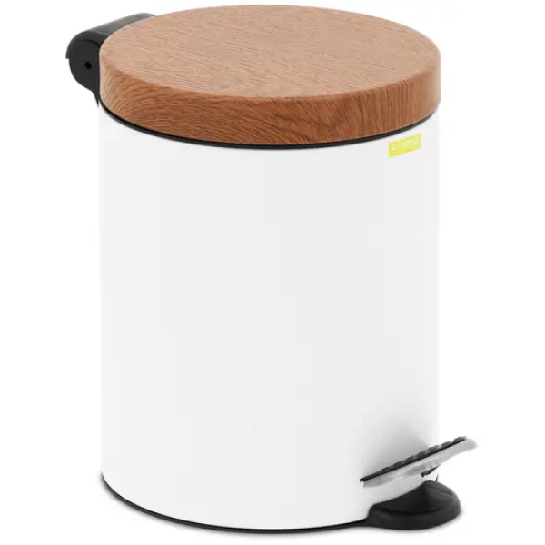 Poubelle salle de bain en imitation bois - 5 l - blanc - acier laqué