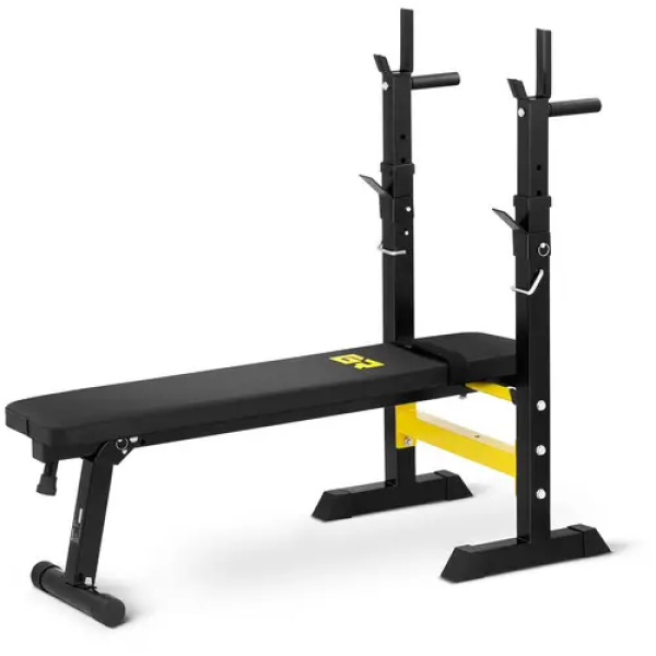Banc de musculation multifonction avec support de barre et barres doubles