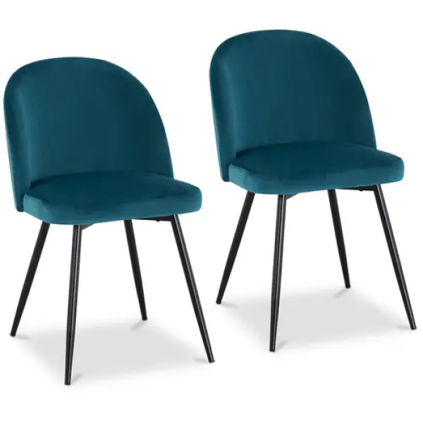 Chaise en tissu - Lot de 2 - 150 kg max. - Surface d'assise de 48 x 41,5 cm - Coloris turquoise