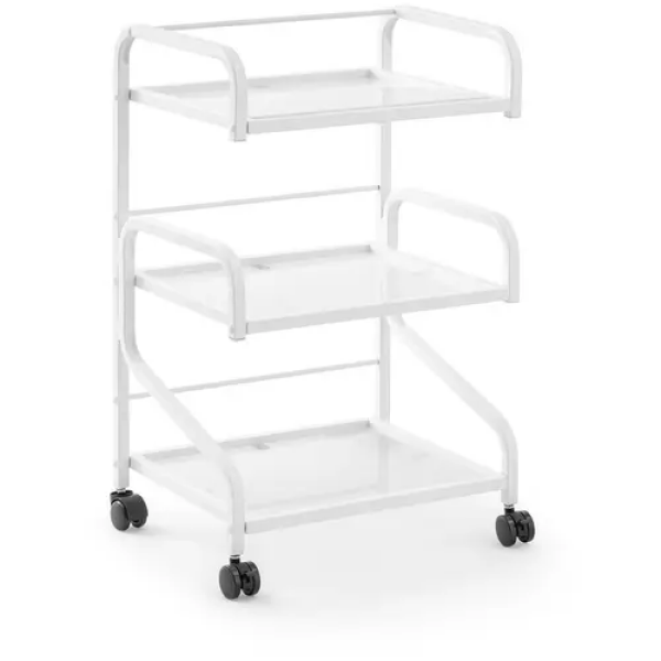 Chariot esthétique - 3 Tablettes en verre - 40 x 50 x 83 cm - Blanc