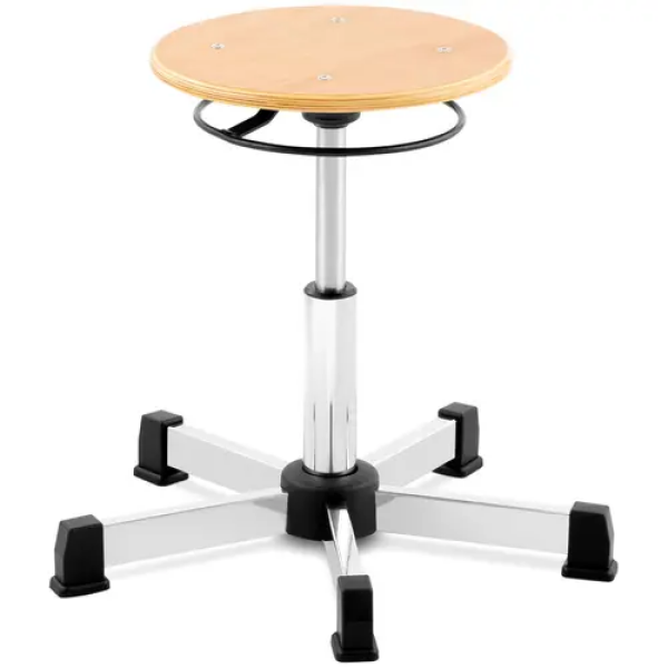 Tabouret d'atelier - 120 kg - Bois naturel - Hauteur réglable de 350 - 485 mm
