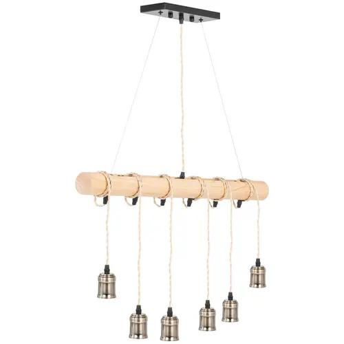 Plafonnier - 6 ampoules - cylindre en bois