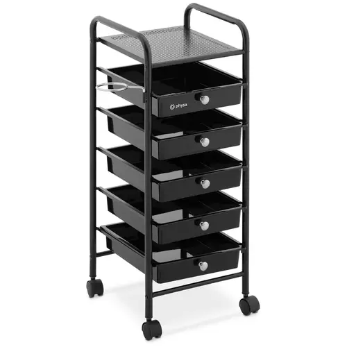 Charriot pour salon de coiffure - 10 kg - 5 tiroirs - Support pour sèche-cheveu - Plateau de 330 x 320 mm